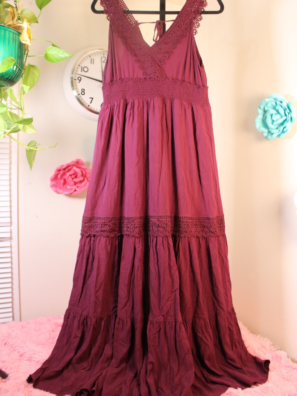 Altar’d State Burgundy Lace Boho Maxi Dress Size L